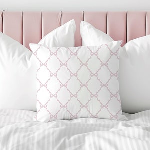 Pink Preppy Throw Pillow Coquette Bow Pillow Grand Millenial Decor Grandmillenial Aesthetic Pillows Dorm Pillow Cute College Room Decor