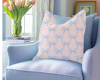 Coquette Pink and Blue Pillow Dorm Pillow Blue Bow Pillow Cover Preppy Pillows Coquette Room Decor Preppy Pillow Pillow Covers 20x20 14x14