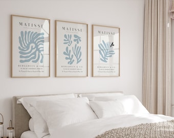 Set of 3 Matisse Prints, Blue Gallery Wall Set, Light Blue Gallery Wall Prints, Blue Matisse Print Set, Berggruen and Cie Grandmillenial