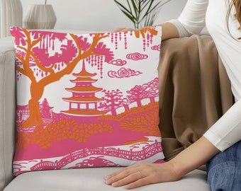 Orange Chinoiserie Pillow Hot Pink Pillow Pillowcover Chinoiserie Pillow Cover Pink and Orange Pillows Fun Throw Pillows Chinoiserie Pillow