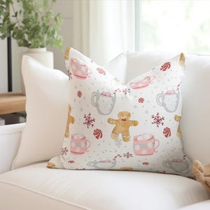 Funda de almohada decorativa navideña con diseño de hombre de jengibre y acuarela, moderna funda de almohada navideña con diseño de pino, regalo navideño