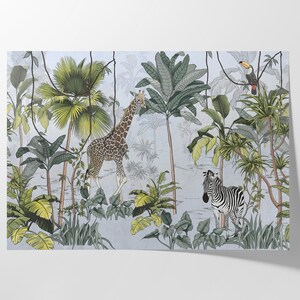 Jungle Nursery Decor, Safari Nursery Art Baby Room Decor, Jungle theme nursery or Toddler room, Rain Forest including giraffe, zebra