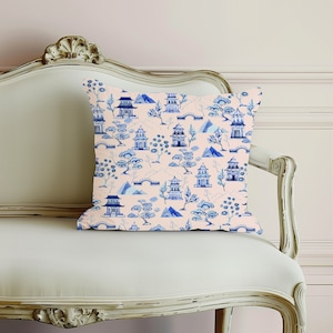 Chinoiserie Pillow Preppy Throw Pillows Grandmillenial Decor Pagoda Pillow Preppy Pillows Toile Pillow Pastel Soft Girl Room Decor for Teen