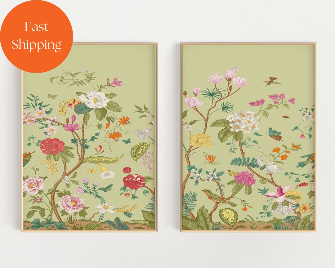 Sage Green Chinoiserie Wall Art | Set of 2 Prints | Grandmillenial Art ...