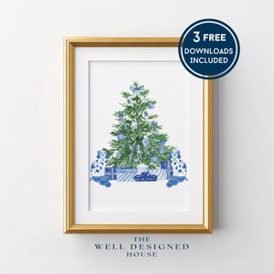 Instant Download Christmas Chinoiserie Art, Grandmillenial Print, Gift for Dog Mom, Watercolor Painting, Winter Printable Wall Art