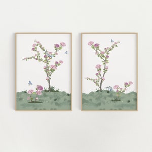 Chinoiserie Wall Art, Set of 2 Prints, Grandmillenial Wall Art, Teen Girl Room Decor, Oriental Decor, Asian Art Print, Chinoiserie Panels