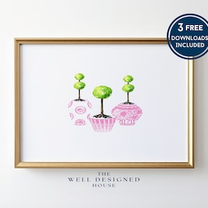 Grandmillenial Wall Art, Pink Ginger Jar Art Print, Downloadable Art, Watercolor Painting