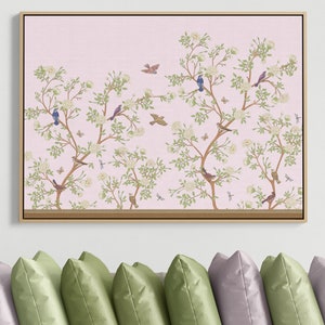 Nursery art print for baby girls room,  Chinoiserie wall art, Blush pink wall art,  Grandmillenial kids room decor, Bird artwork prints