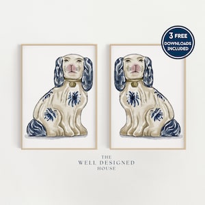 Set of 2 Instant Download Chinoiserie Art, Grandmillenial Print, Staffordshire Dogs Painting, Printable Wall Art, Gift Idea