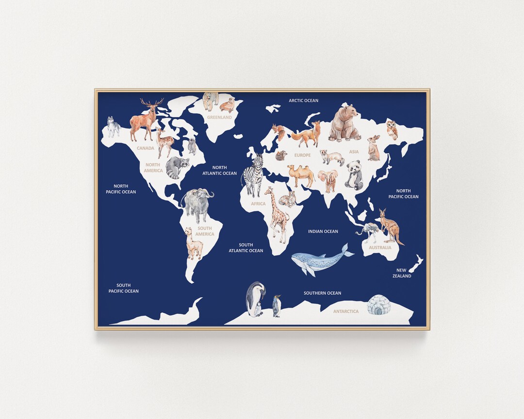 Kids World Map Print Large World Map Poster World Travel Etsy