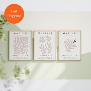 Pink Matisse Set of 3 Prints, Bedroom Wall Art, Henri Matisse Print, Museum Posters Set Art, Exhibition Poster, Matisse Modern Set