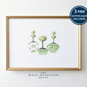 Grandmillenial Wall Art, Green Ginger Jar Art Print, Downloadable Art, Watercolor Painting