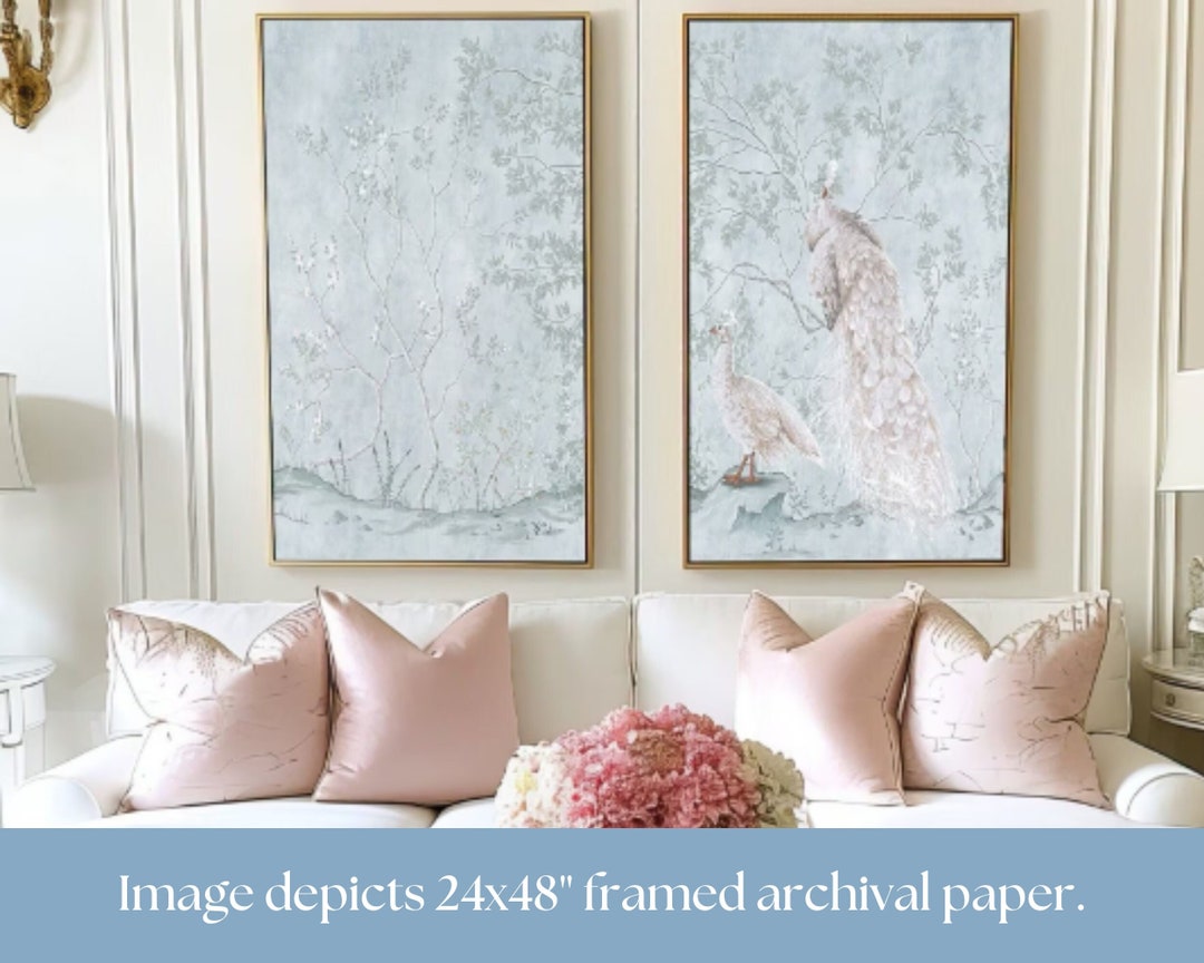 Set of 2 Large Chinoiserie Art Prints, Grandmillenial Wall Art, Light ...