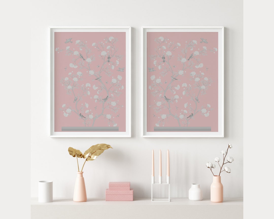 Pink Chinoiserie Fine Art Prints, Set of 2 Grandmillenial Wall Art ...