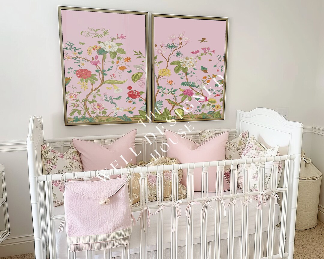 Chinoiserie Wall Art in Blush Pink | Set of 2 | Grandmillenial Prints ...