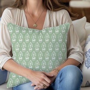 Sage Throw Pillow Block Print Pillow Grandmillenial Preppy Pillows Block Print Fabric Pillow Cover 14x14 Throw Pillow Pillow Covers 20x20