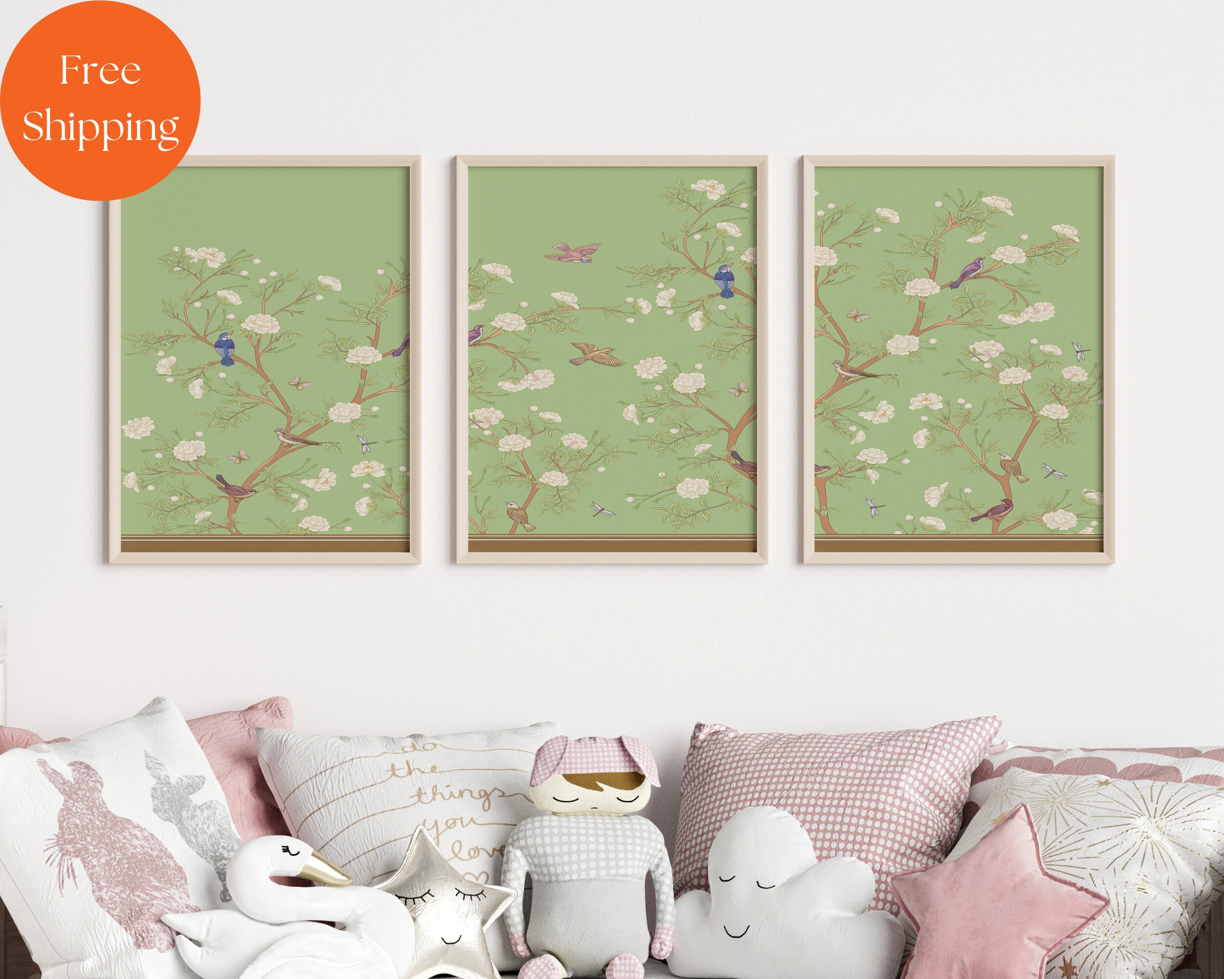 Sage Green Wall Art Girls Room Decor Triptych Nursery Art Etsy