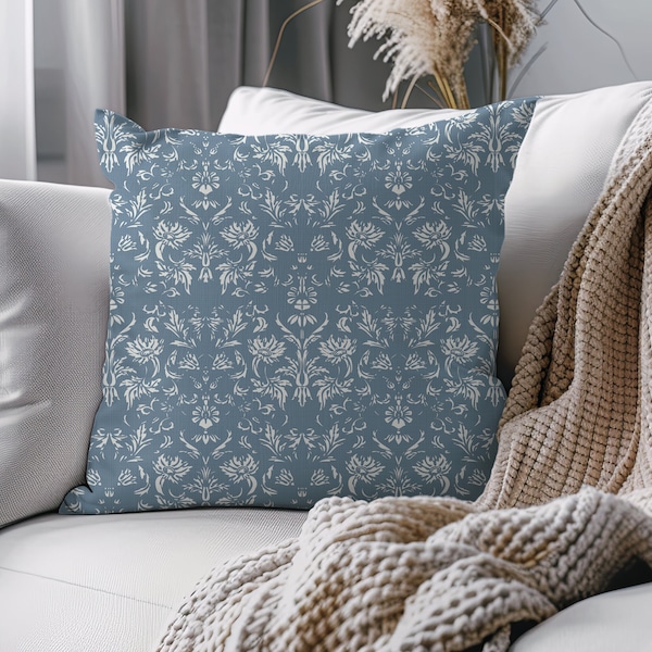 Block Print Pillow Blockprint Pillowcover Couch Cushion Cover 14x14 Throw Pillow Pillow Covers 20x20 Couch Cushions Blue and White Pillow