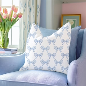 Blue Bow Pillow Cover Coquette Room Decor Dorm Pillow Preppy Light Blue Pillow Preppy Pillows Preppy Throw Pillows Pastel Soft Girl