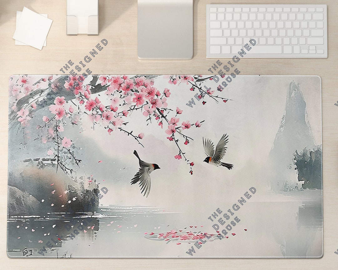 Sakura Desk Mat, Large XL Cherry Blossom PC Deskmat, Asian Japanese