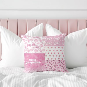 Pink Preppy Pillow Cover Dorm Pillow Preppy Pillow Coquette Bedding Coquette Pillow Toile Pillow Teen Room Decoration Preppy Throw Pillows