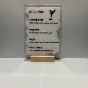 Drinks menu acrylic sign