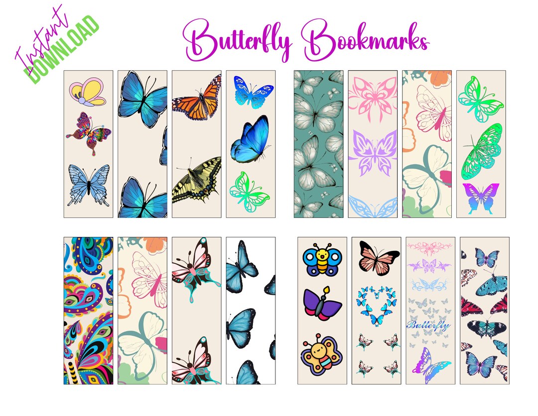 Butterflies Printable Bookmark Variety Pack of 16 Adult and - Etsy