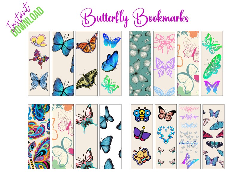 Butterflies Printable Bookmark Variety Pack of 16 Adult and - Etsy