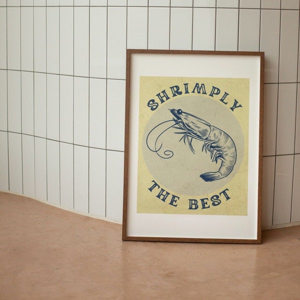 Kitchen Poster Print, Prawns Shrimps Poster, Shrimply the Best Poster, Foodie Gift, Kitchen Wall Decor, Mid Century Modern, Digital download