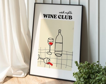 Wine Wall Print, Wine Poster, Wine Lover Gift, Kitchen Digital Download Prints, Minimalist Large Printable Art