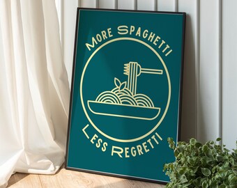 Spaghetti Wall Print, Retro Kitchen Wall Decor, Pasta Lover Print, Digital Download Print, More Spaghetti Poster, Italian Food, Blue