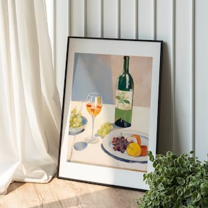Printable Wine Wall Art, Wine Poster, Wine Bar Cart Printable Art, Kitchen Wall Art , Contemporary Art, Wine Grapes Poster Digital Download