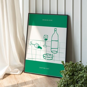Impresión de arte de vino, cartel de vino, regalo de amante del vino, impresiones digitales de cocina, arte de pared de moda, decoración de bar, cartel de comedor, arte de pared dibujado a mano