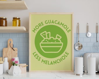 Cartel de guacamole, impresión de pared de aguacate, impresión de alimentos, comida de México, decoración de cocina de arte de pared, impresión minimalista, impresión de descarga digital