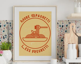 Spaghetti Wall Print, Retro Kitchen Wall Decor, Pasta Lover Print, Digital Download Print, More Spaghetti Poster, Italian Food