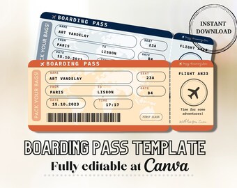 Editable Boarding Pass Canva Template, Printable Airline Ticket ...