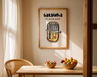 Portuguese Sardines Print , Sardine Tin Print , Seafood Fish Print , Food art print , Portugal Sardine Art Print, Foodie gift