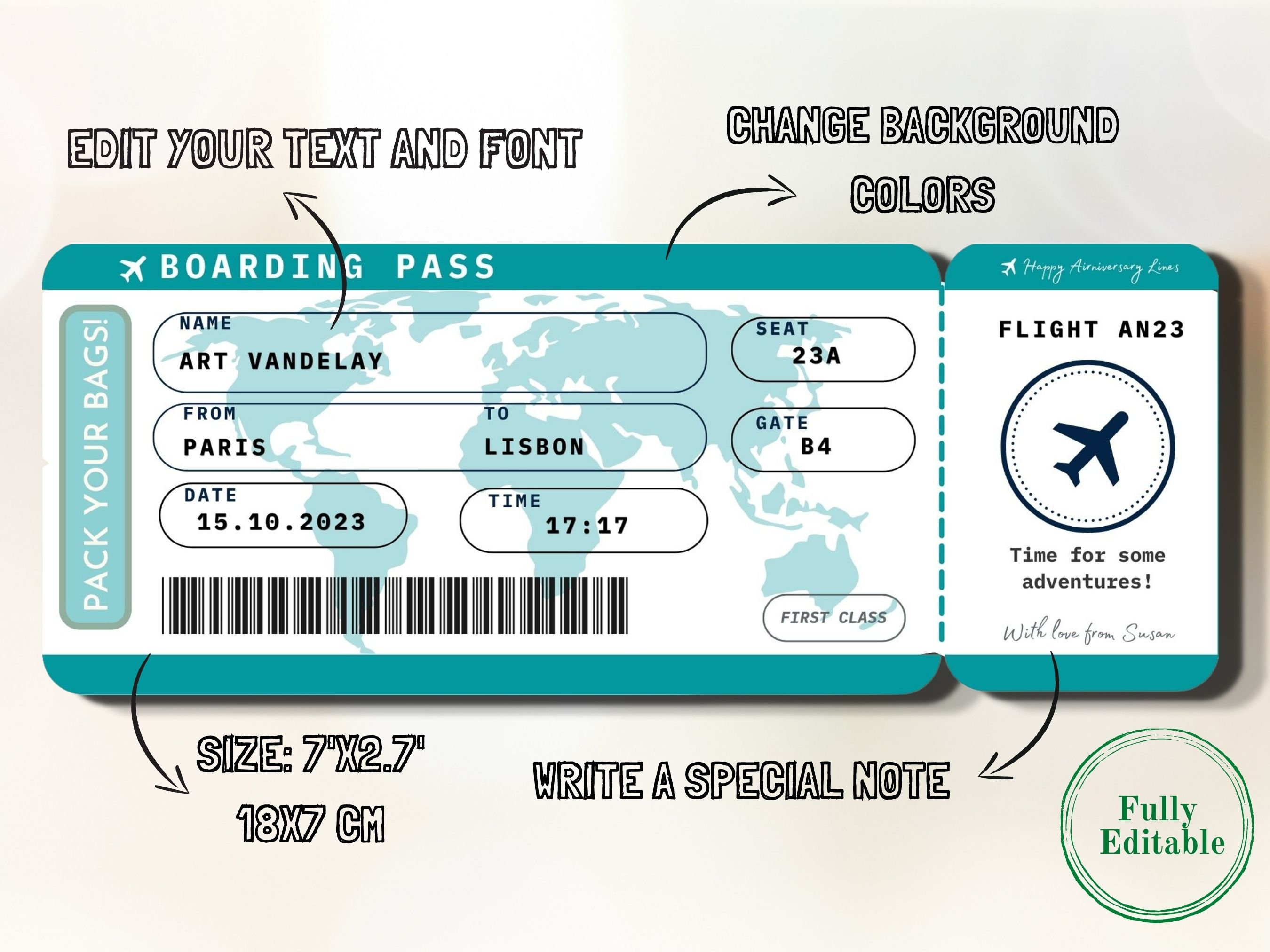 Editable Boarding Pass Template Printable Airline Ticket Canva