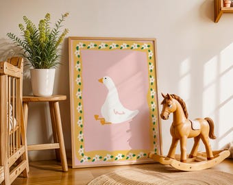 Silly Goose Print, Trendy Wall Art, Goose Printable, Quirky Wall, Nursery Art, Cottage Core Decor, Apartment Decor