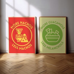 Conjunto de 2 grabados, conjunto de arte de pared de cocina, cartel de comida mexicana, impresión de arte guacamole, impresión de nachos, amante de los foos mexicanos, impresión de pared de aguacate