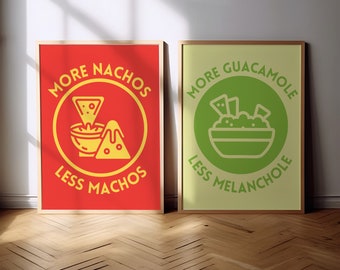 Set of 2 Prints, Kitchen Wall Art Set , Mexican Food Poster, Guacamole Art Print , Nachos Print , Mexican Foos Lover , Avocado Wall Print