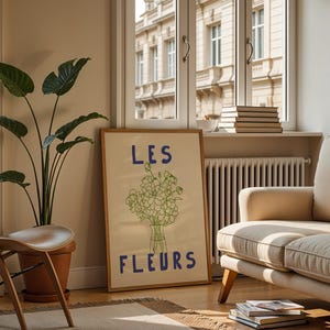 Les Fleurs Print, French Wall Art, Abstract Flowers Print, Botanical Poster, Trendy Wall art Line Drawing Still life Aesthetic Groovy Room
