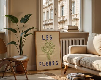 Les Fleurs Print, French Wall Art, Abstract Flowers Print, Botanical Poster, Trendy Wall art Line Drawing Still life Aesthetic Groovy Room