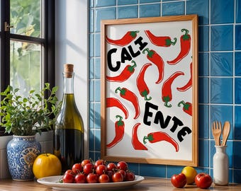 Chilli Pepper Hot Poster, You're Hot Chilli Art Print, Hot Pepper Wall Art, Trendy chili poster, Eclectic food art print, Caliente Poster