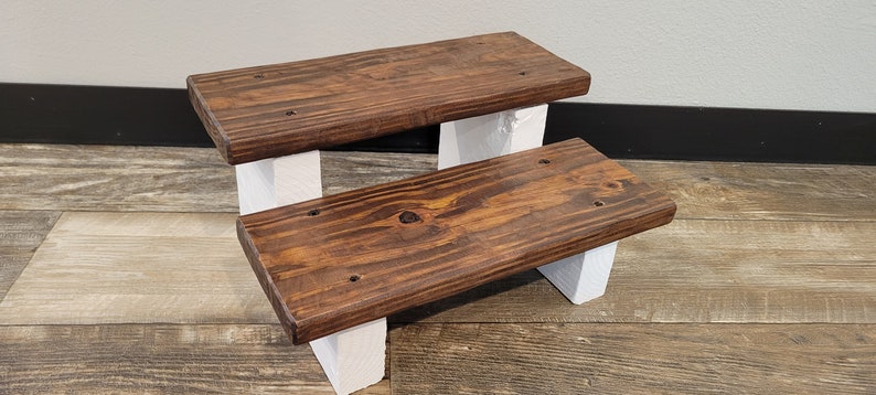 Rustic Wooden 2 Step Step-Stool 2-Toned Stain/Paint2