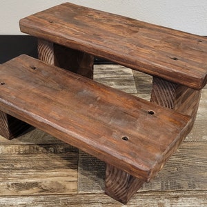 Rustic Wooden 2 Step Step-Stool Solid Wood Stained 3