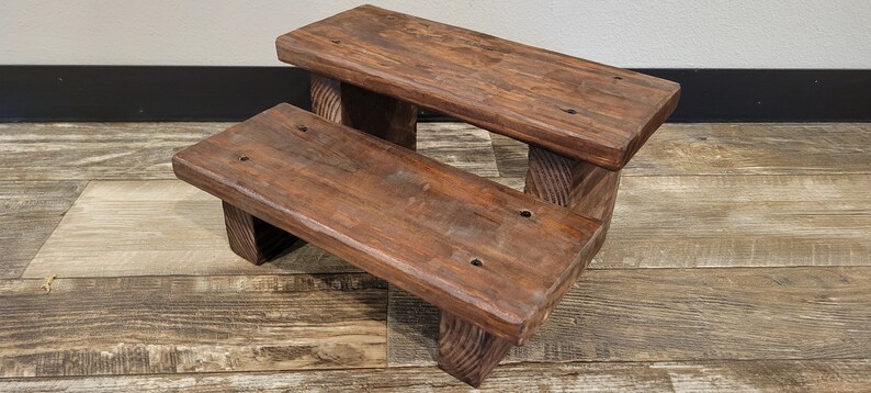 Rustic Wooden 2 Step Step-Stool Solid Wood Stained 3