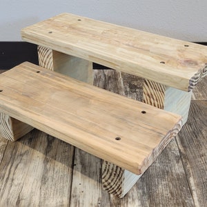 Rustic Wooden 2 Step Step-Stool Natural Plain-Jane