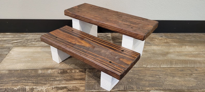 Rustic Wooden 2 Step Step-Stool 2-Toned Stain/Paint