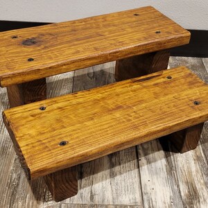 Rustic Wooden 2 Step Step-Stool Solid Wood-Stained